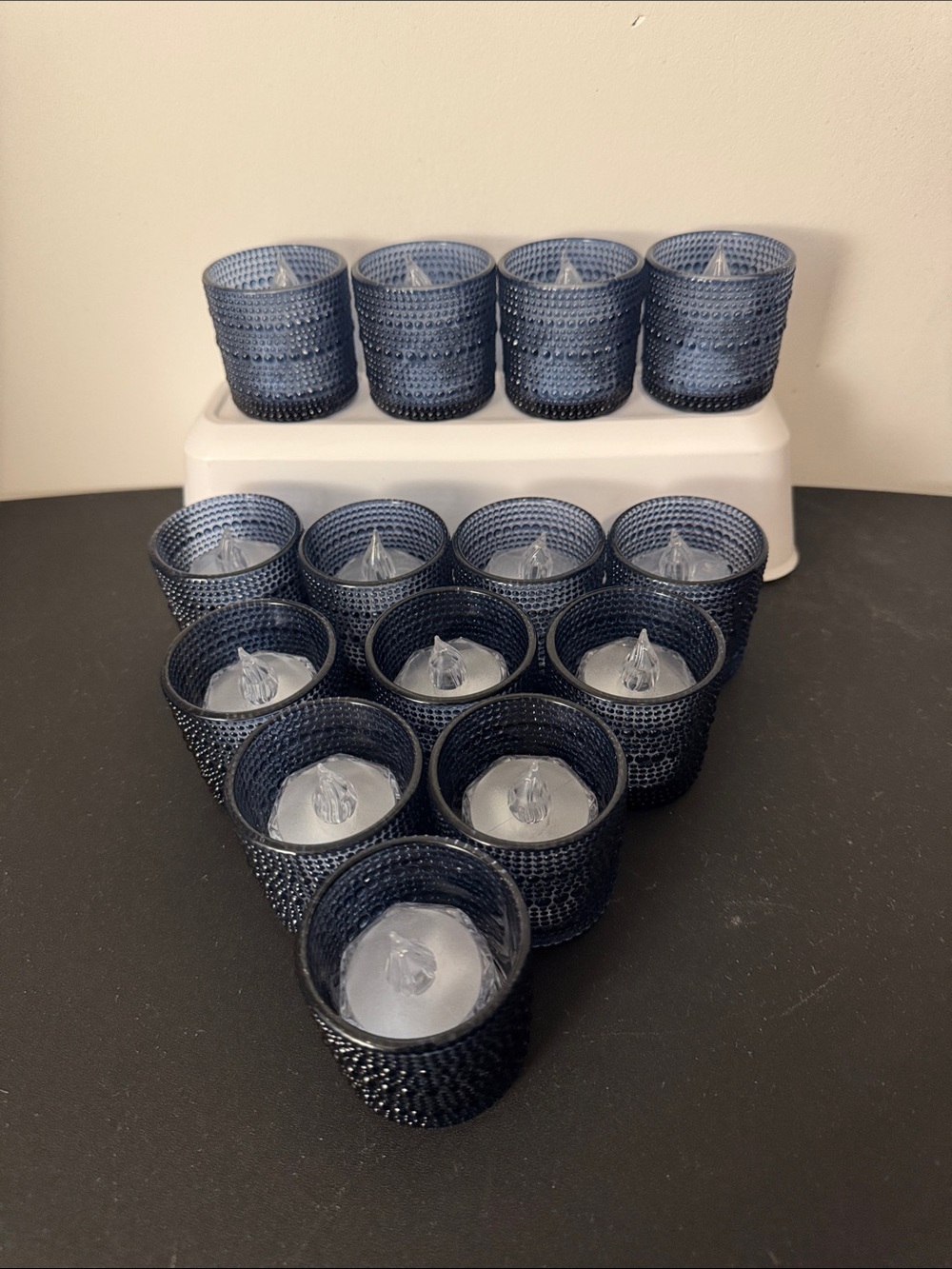 Navy Blue Textured Votive Candle Holders - Set of 14